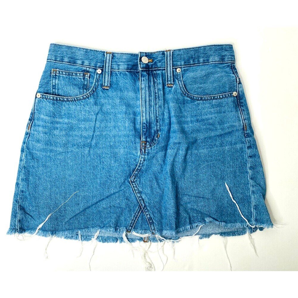 Madewell Rigid Denim A-Line Skirt Size 30 Raw Hem Medium Wash California Girl
